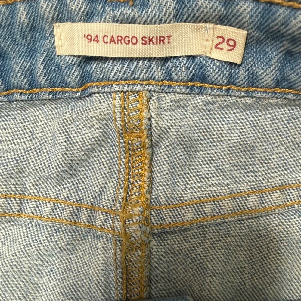 Levis 90's Style Cargo Preppy Mini Shorty Skater Skirt W29 Light Wash Blue Denim